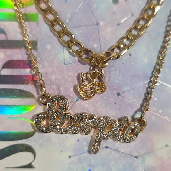 Scorpio Zodiac Necklace – Gold Script Pendant w/ Sparkling Stones Astrology Gift - Picture 4 of 9
